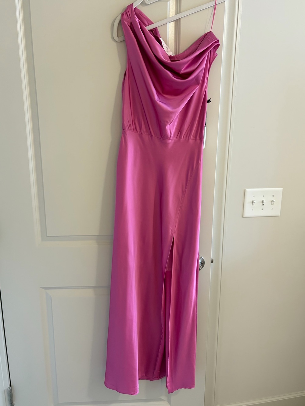 Astr Pink Satin Off-The-Shoulder Maxi Dress - Size Small